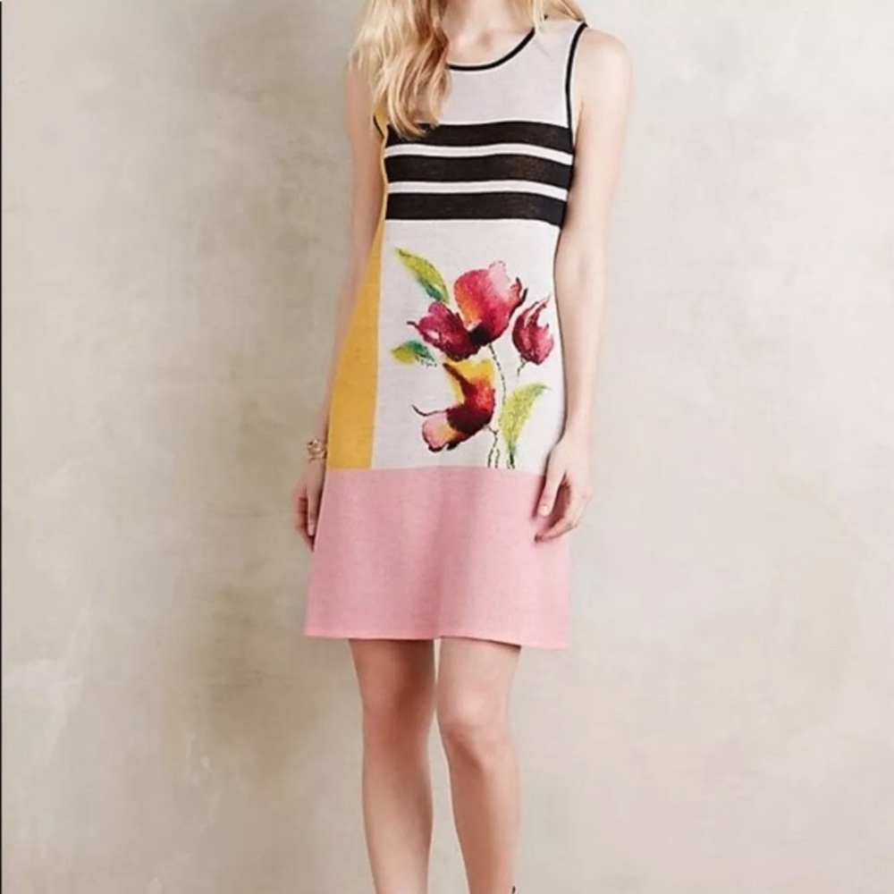 Anthro Floral Print Sleeveless Dress - Pink and Yellow